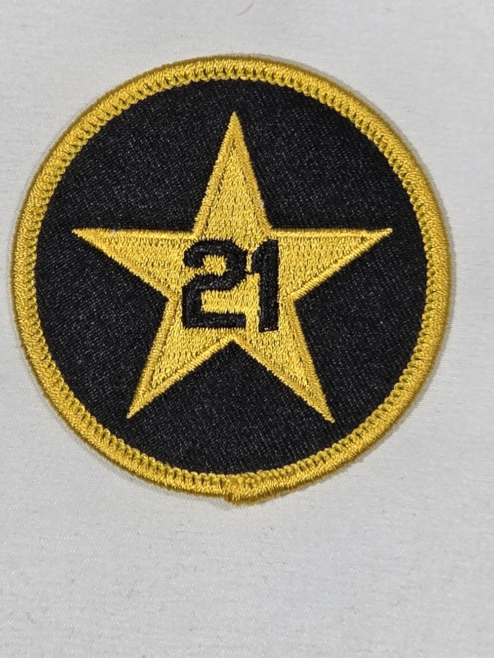 Vintage Gold Star Number 21 Black Embroidered Patch